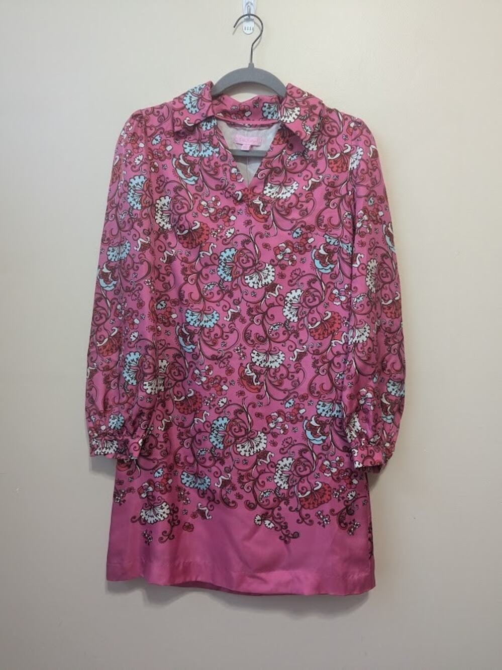 Lilly Pulitzer Wayles Hotty Pink Ring My Chimes Silk Tunic Shirt Dress Size 0